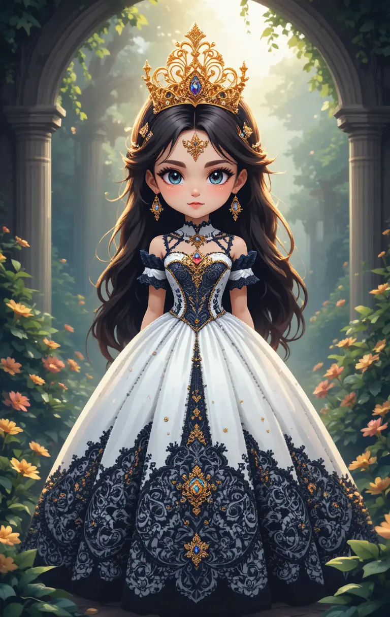 Pixelart-Porträt einer edlen Prinzessin im Garten