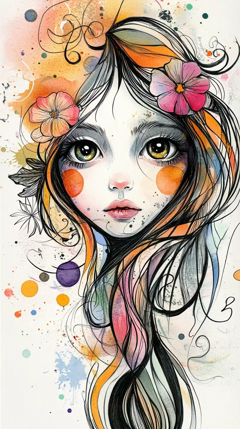 Ritratto di ragazza boho con capelli fluenti e dettagli floreali