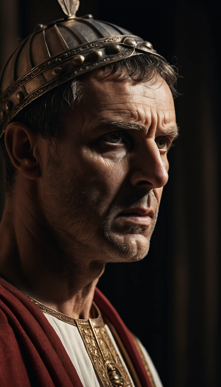 Retrato intenso em close-up de um severo governador romano