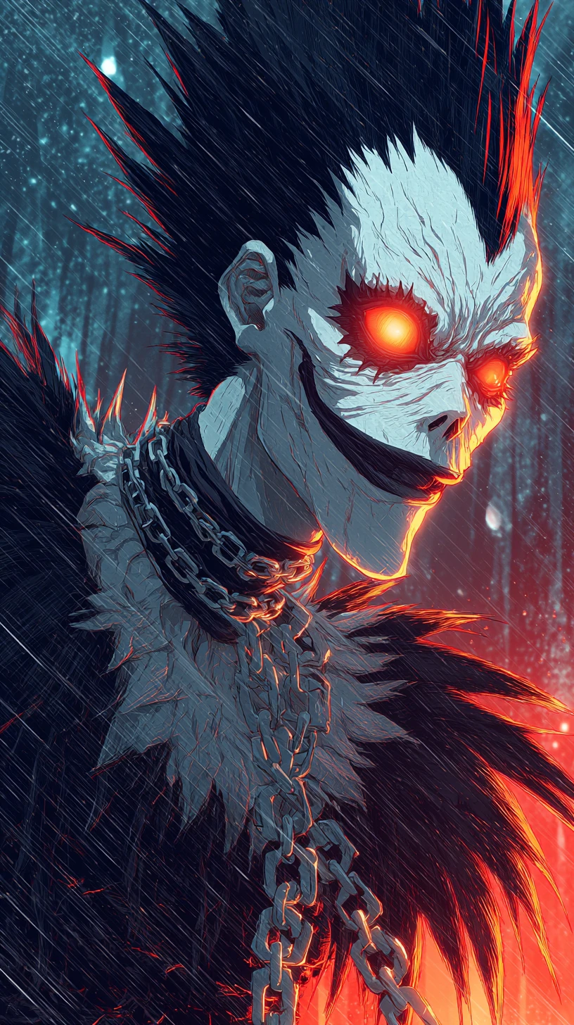 Demônio ameaçador com correntes em iluminação dramática estilo anime