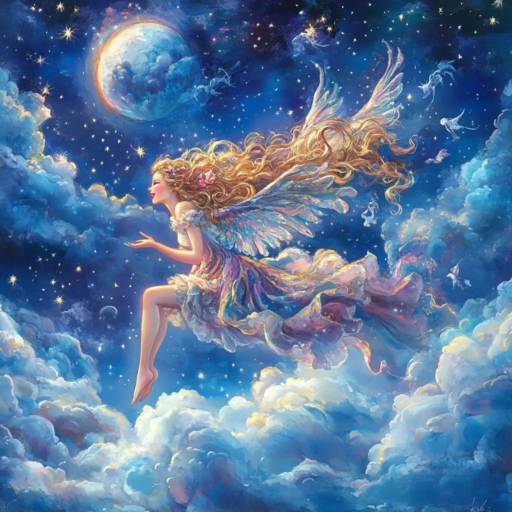 在夜晚與星星玩耍的金髮女子