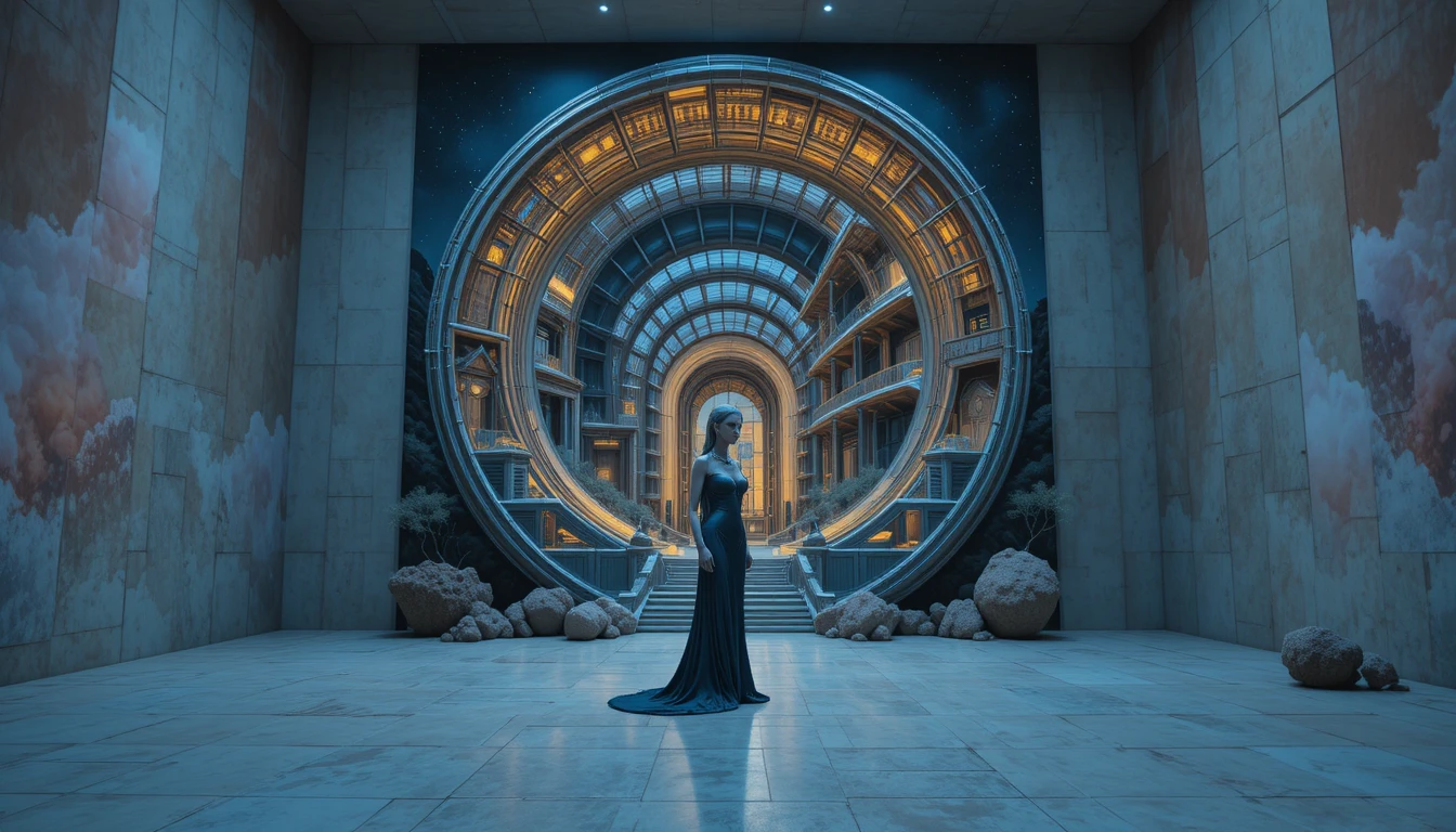 Edificio a Spirale Futuristico in un Deserto al Tramonto