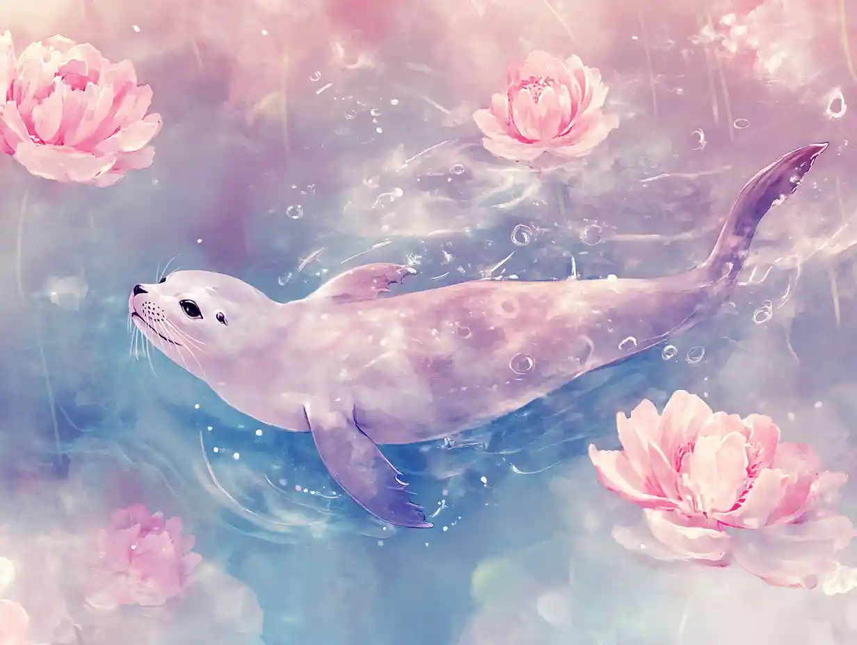 Selkie Seal Swimming In Pastel Crystal Dreamscape