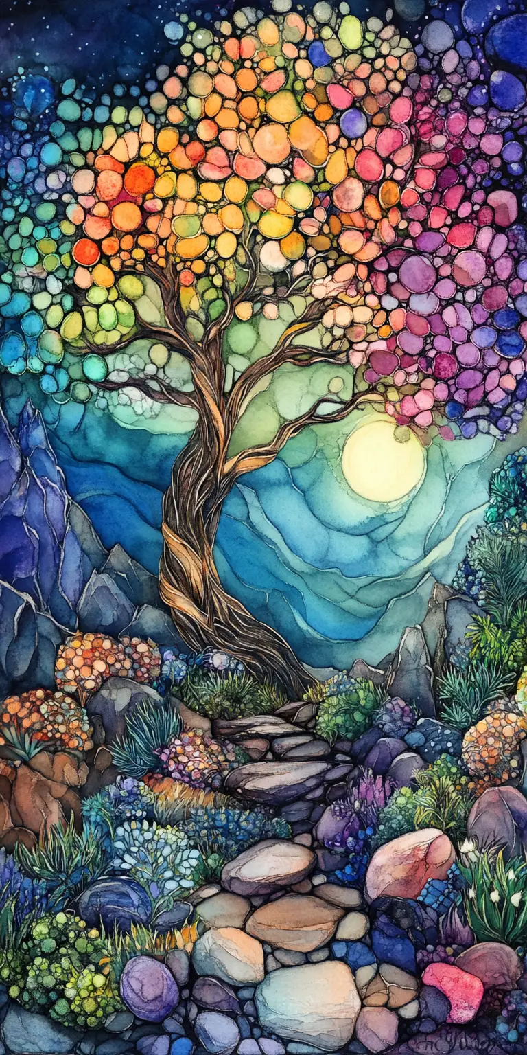 Whimsical Watercolor Garden With Dreamlike Fantasy Details