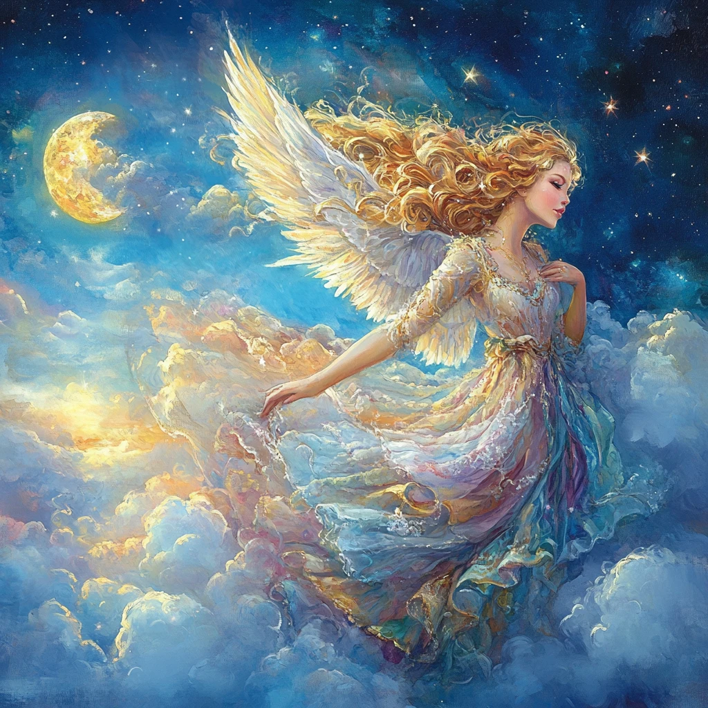 Joyful golden haired girl playing with stars at night