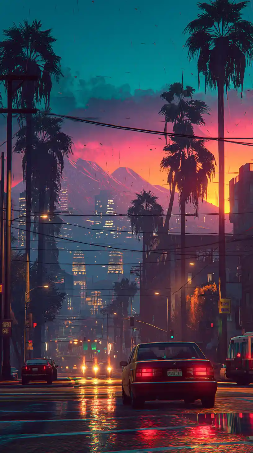 Tense gta style street scene in a fictional city