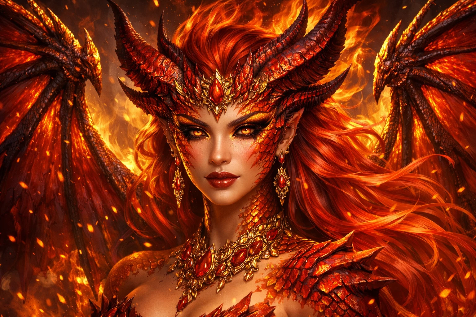 燃燒深紅羽翼的火焰龍女神