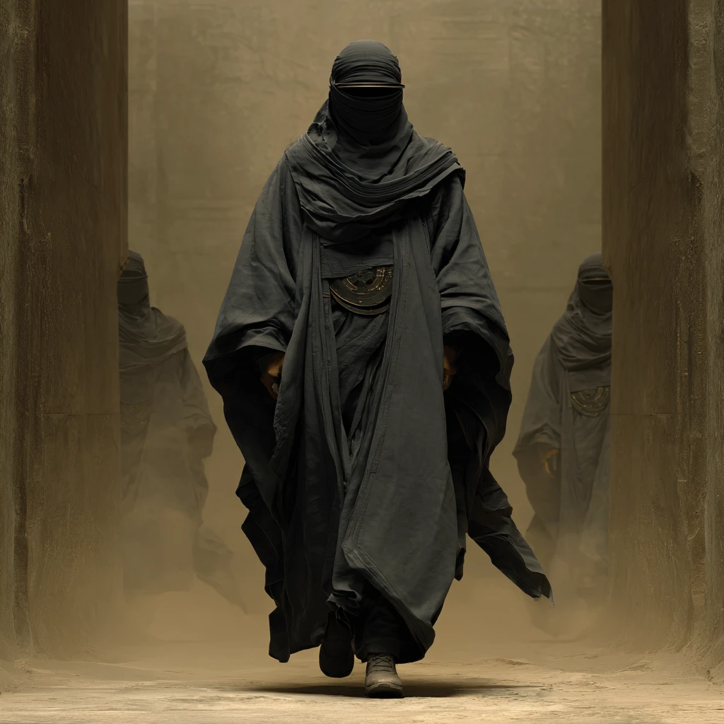 Dark robed ninja in a futuristic science fiction world