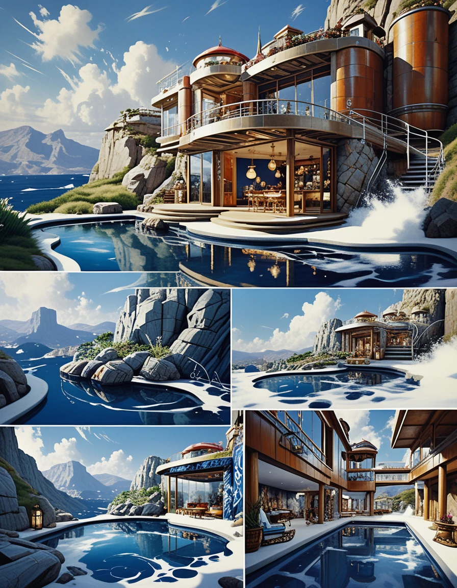 Luxuriöses Höhlenhaus in einer üppigen Fantasy-Berglandschaft
