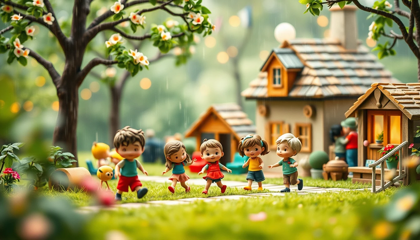 Fröhliche Kinder, die gemeinsam auf einem bunten Outdoor-Spielplatz spielen