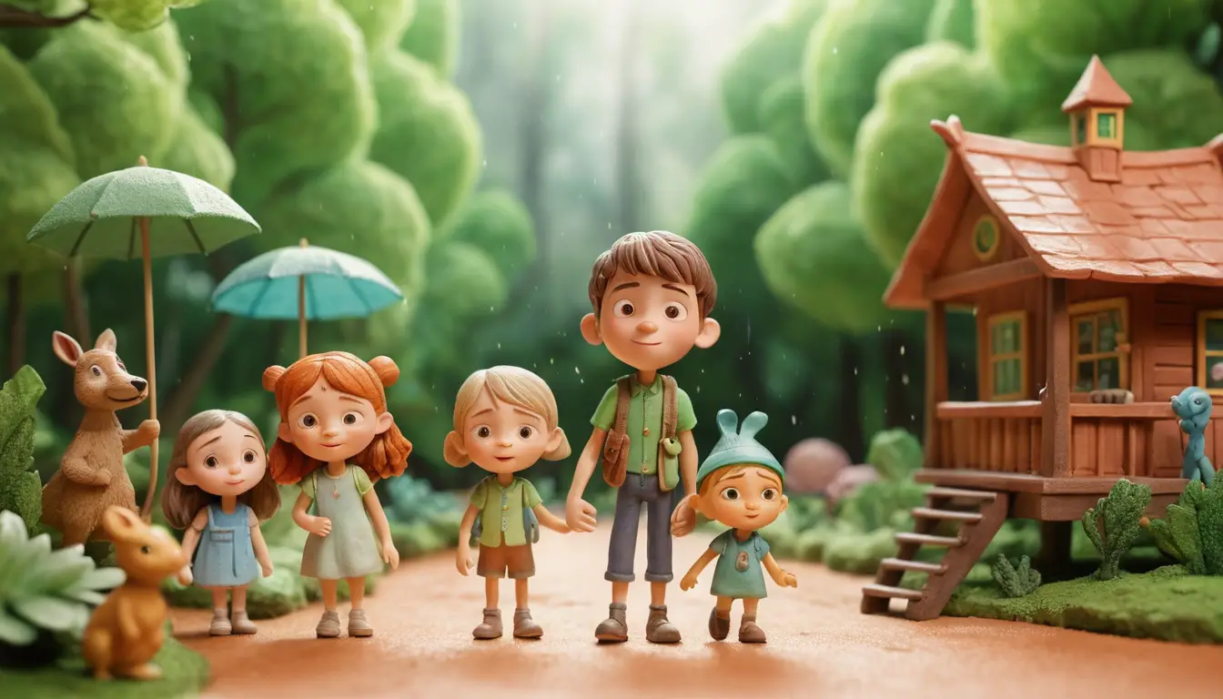 Fröhliche Kinder spielen draußen in einer farbenfrohen 3D-Illustration