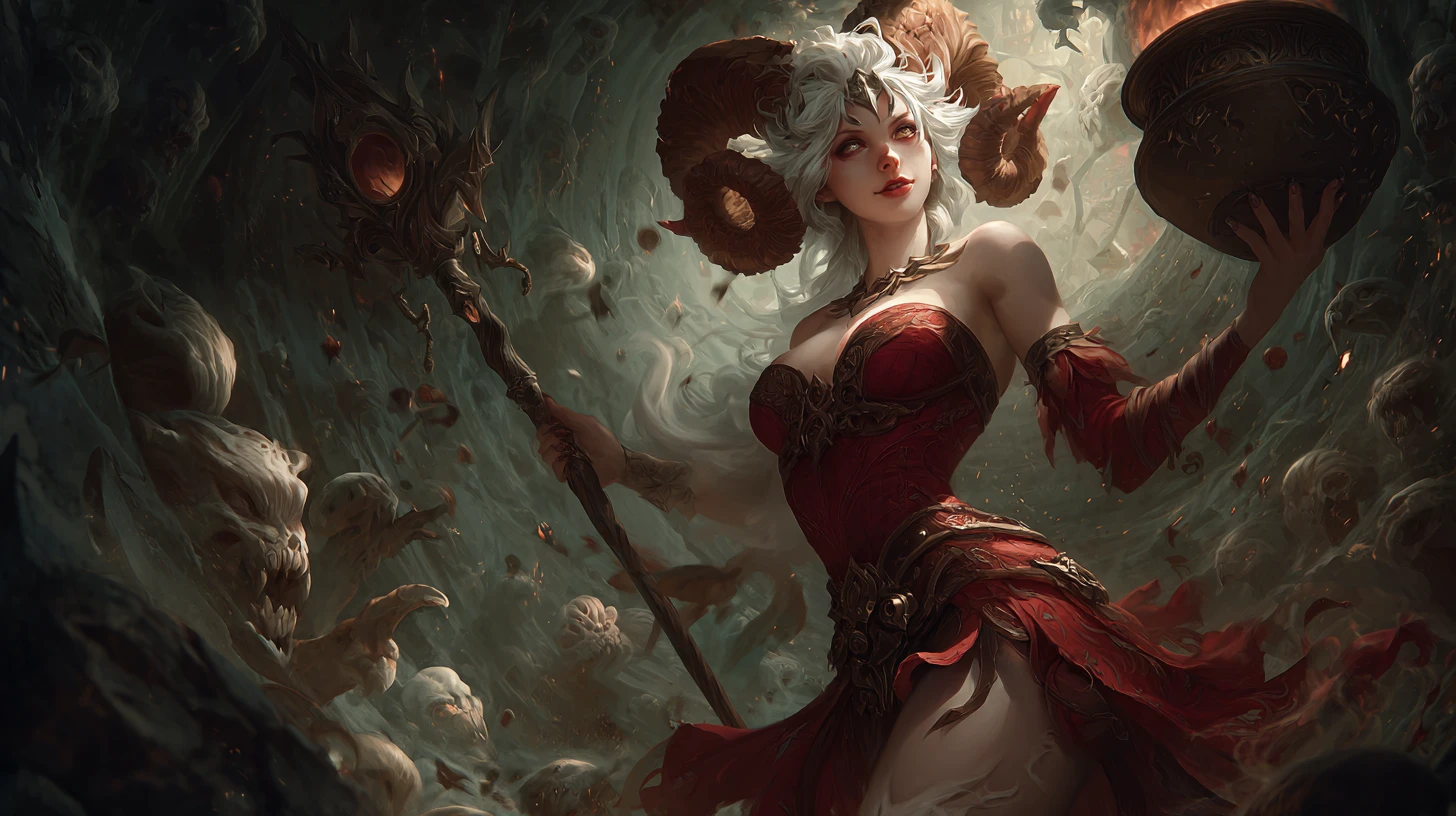 Sorceress Casting Dark Magic In A Rune Lit Cave