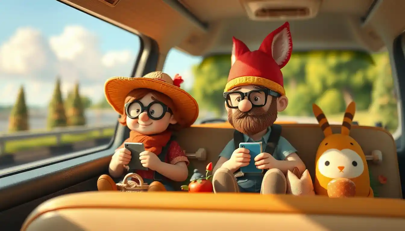 Clay style bus ride with tiny forest folk characters