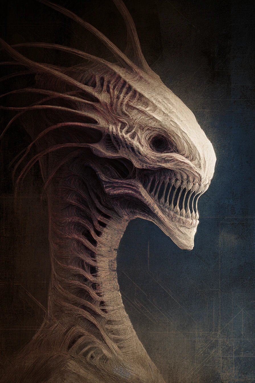 Monstro assustador de pescoço torcido em estilo gótico sombrio