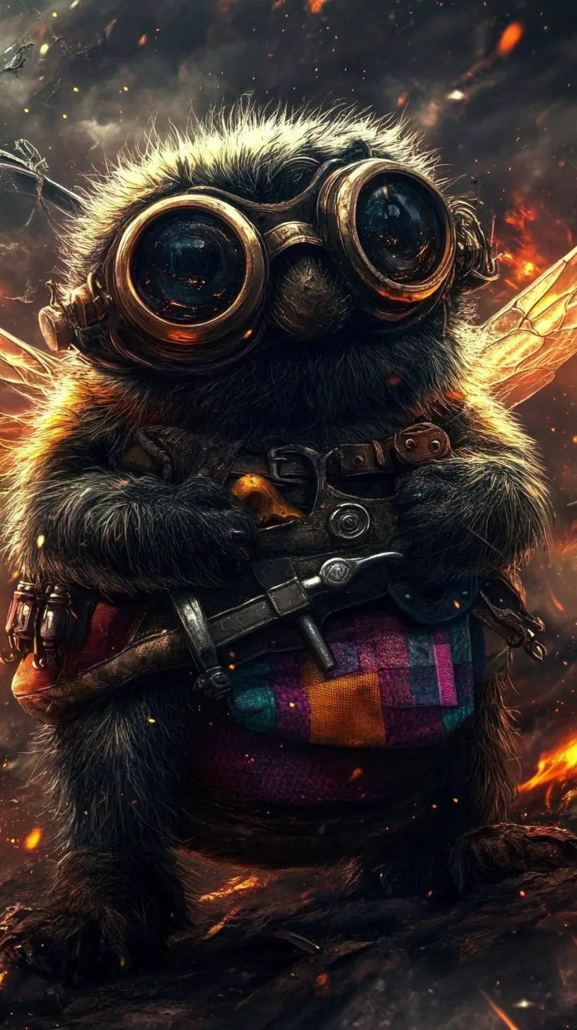 Cheerful Steampunk Bumblebee Character With Colorful Abstract Background