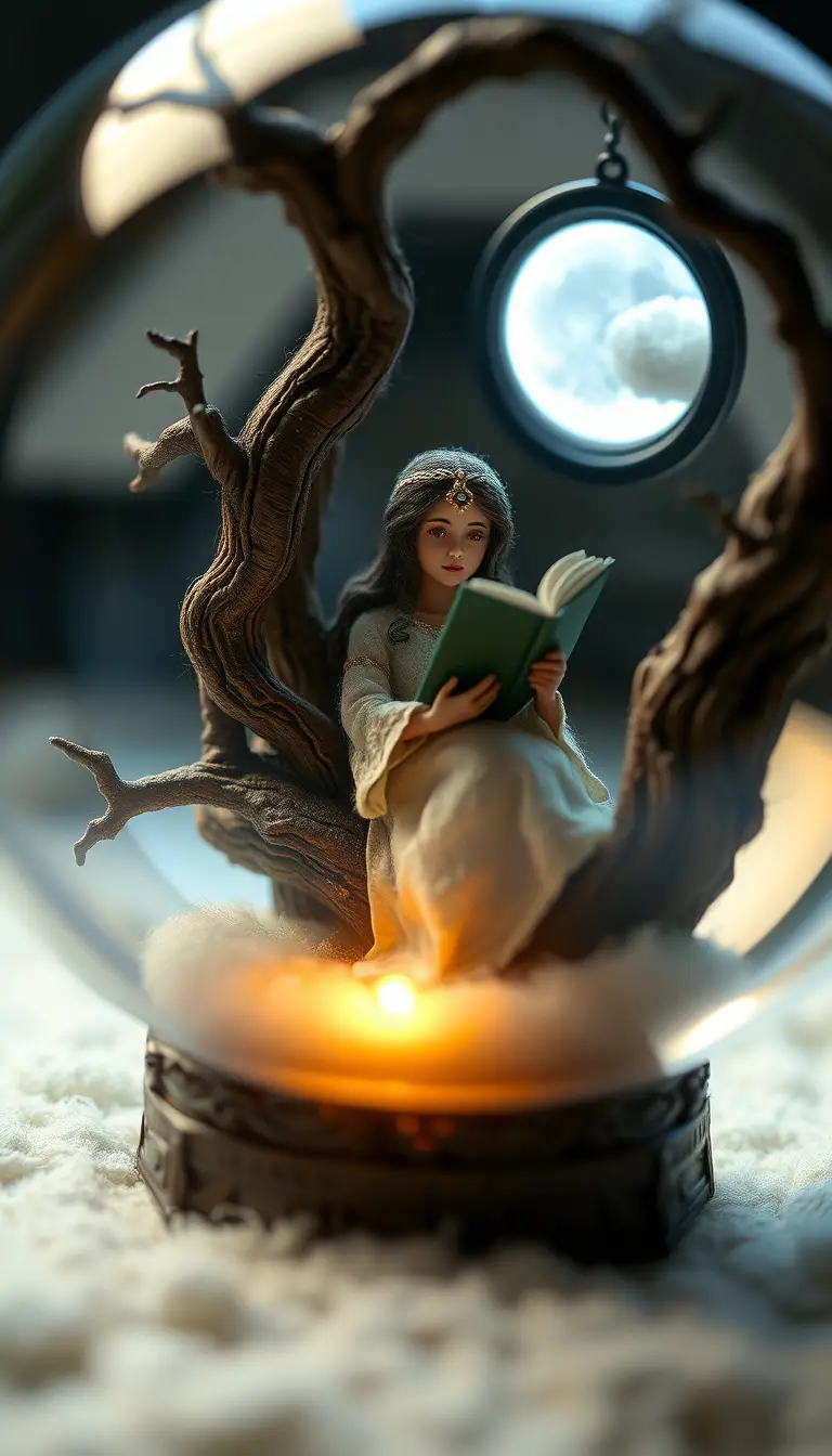 Woman Reading In A Mystical Felted Snow Globe Scene