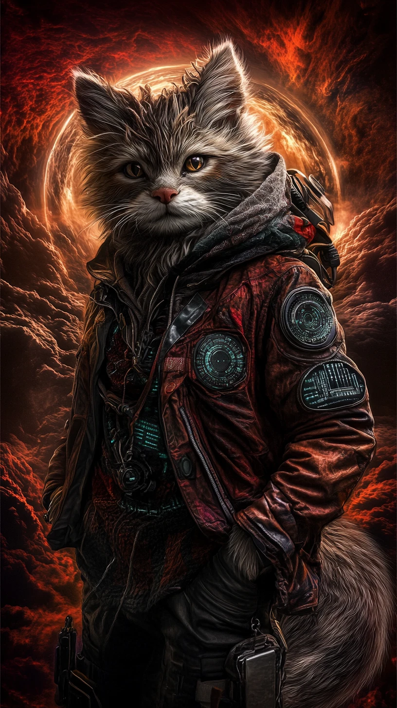 Retrato de Criatura Cyberpunk Fantasiosa com Sorriso Quente e Suave