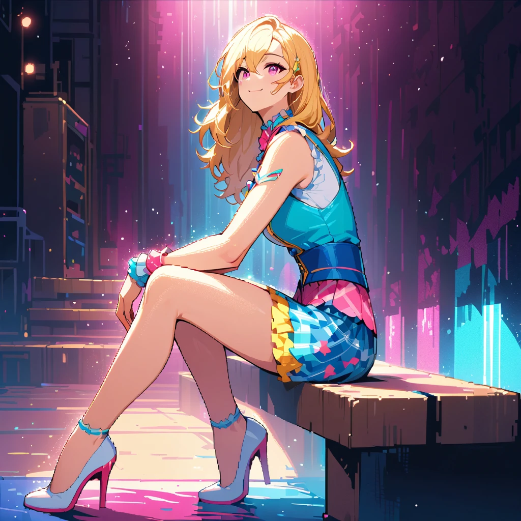 Cheerful Blonde Anime Idol Girl Performing On Stage