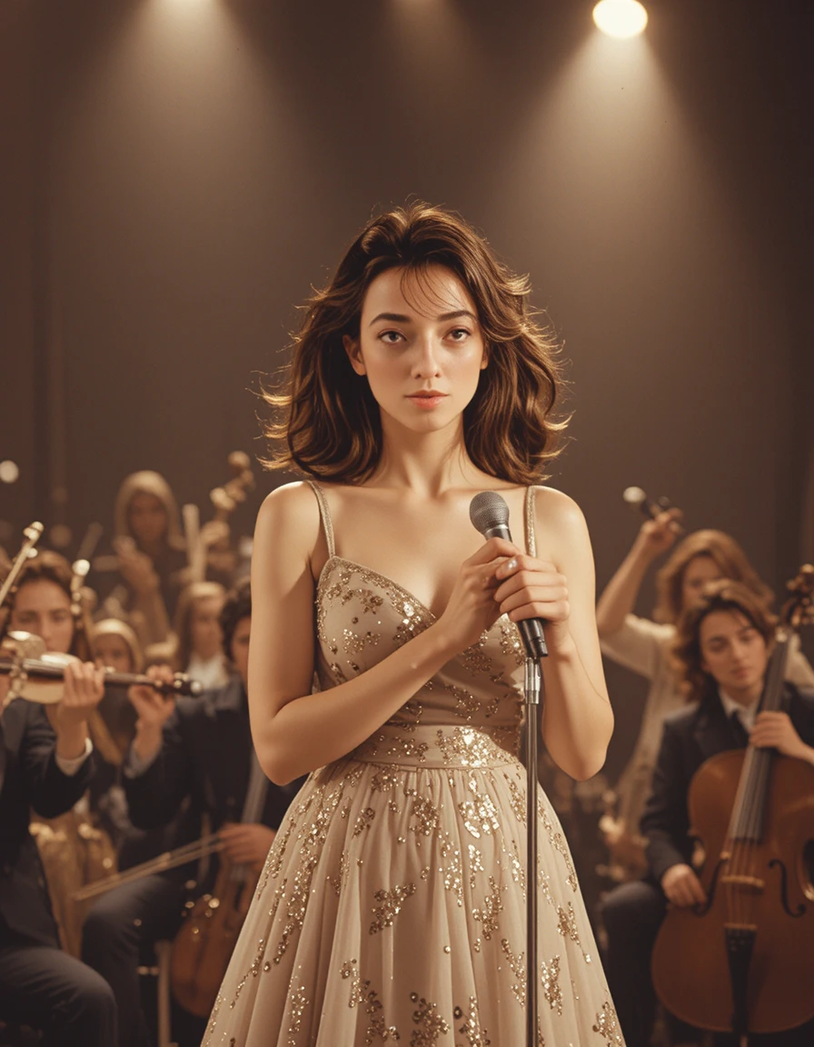 Singer performing romantic ballad on vintage tv stage