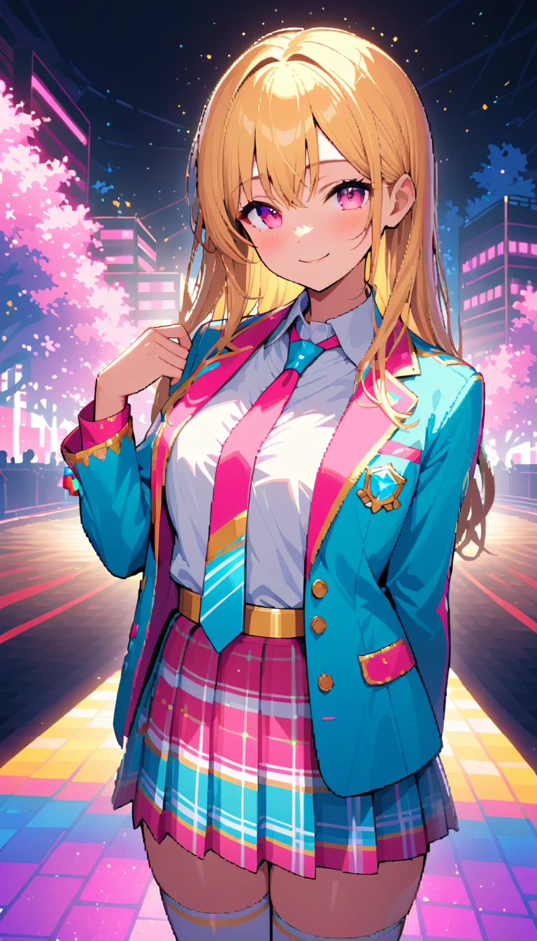 Cheerful Blonde Anime Idol Singing On Concert Stage