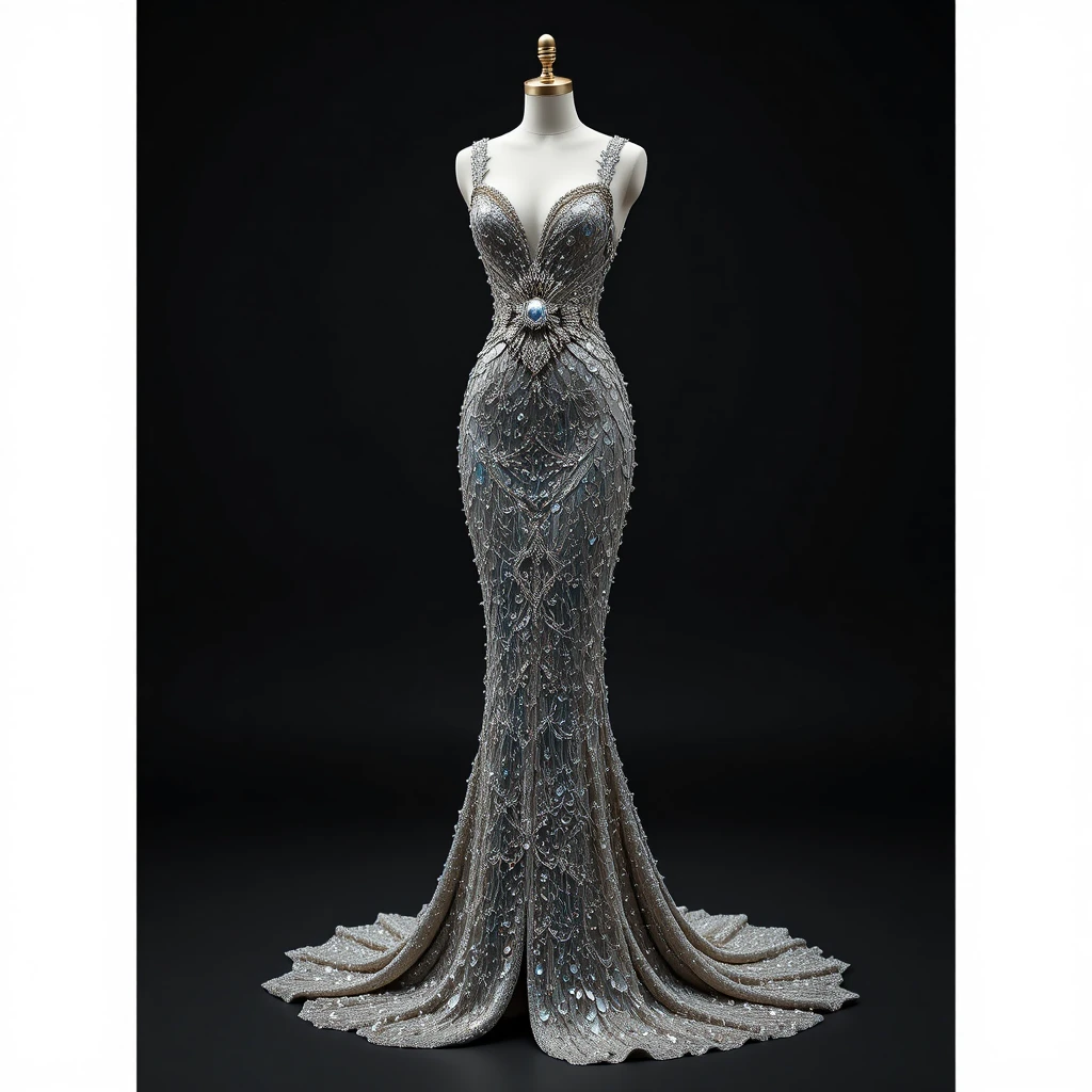 Robe de soirée sirène de luxe sur mannequin en studio