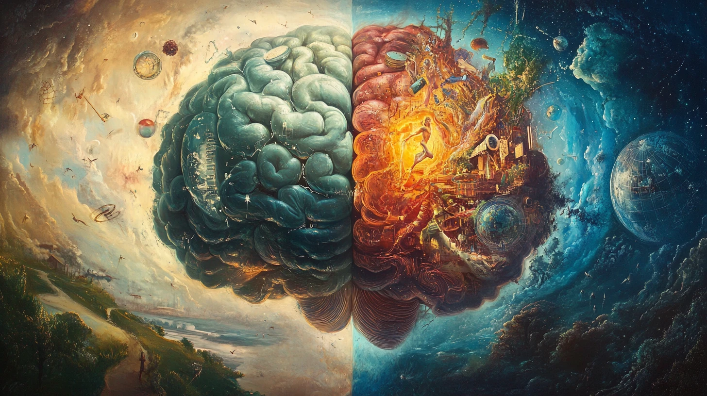 Fantasievolle Gehirnhemisphären, in denen Logik und Kreativität verschmelzen