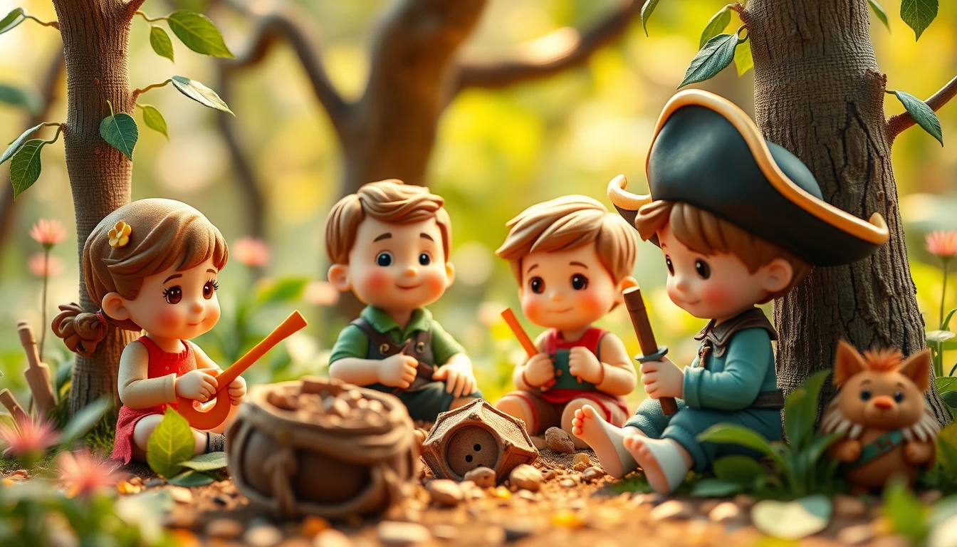 Joyful kids at a forest kindergarten on summer vacation