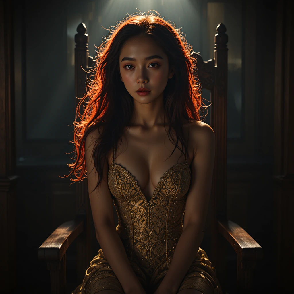燭光中坐在木椅上的韓國女子