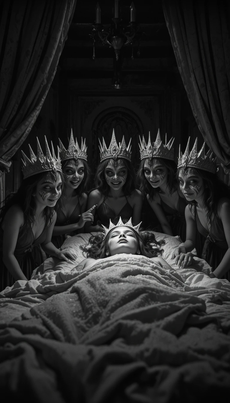 Fadas travessas entrando sorrateiras em um quarto escuro à noite