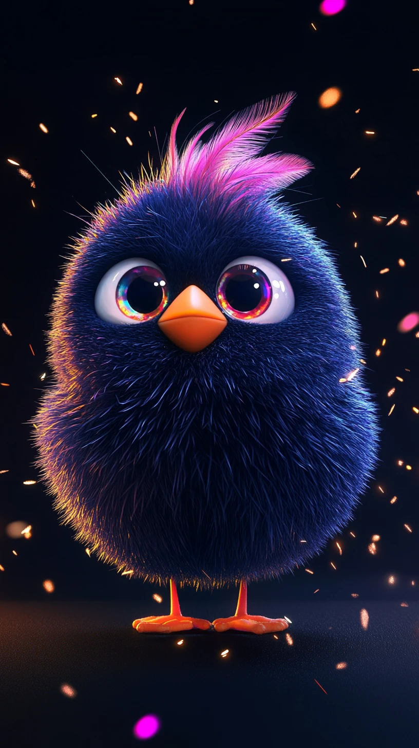 Personagem de passarinho 3D fofo brilhando no espaço sideral mágico