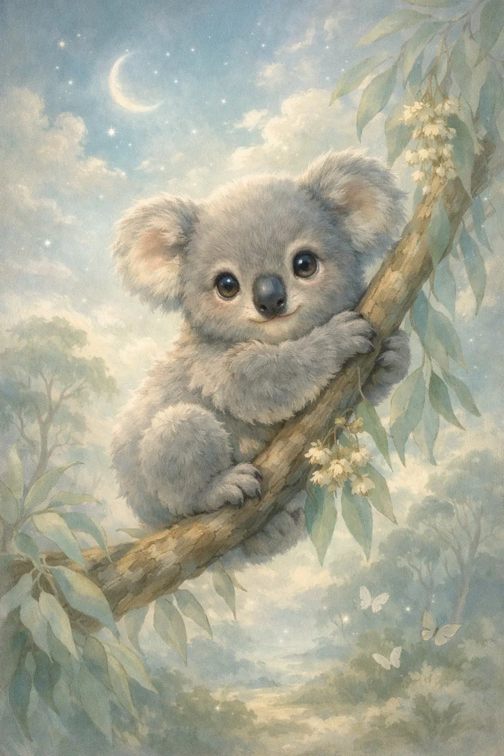 Cute baby koala illustration for peaceful nursery wall decor