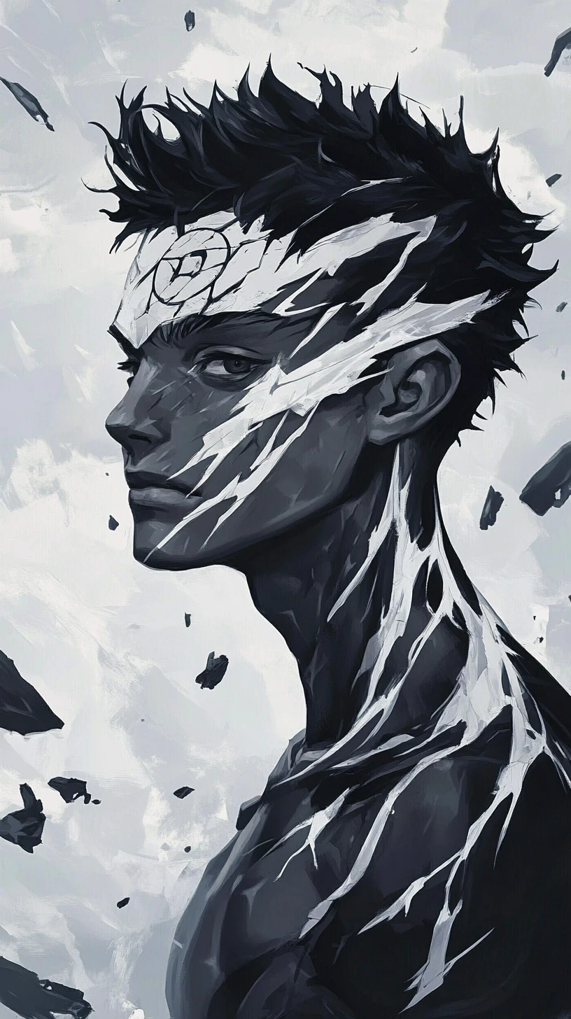 Guerreiro de Anime Intenso em Ermo Monocromático Devastado
