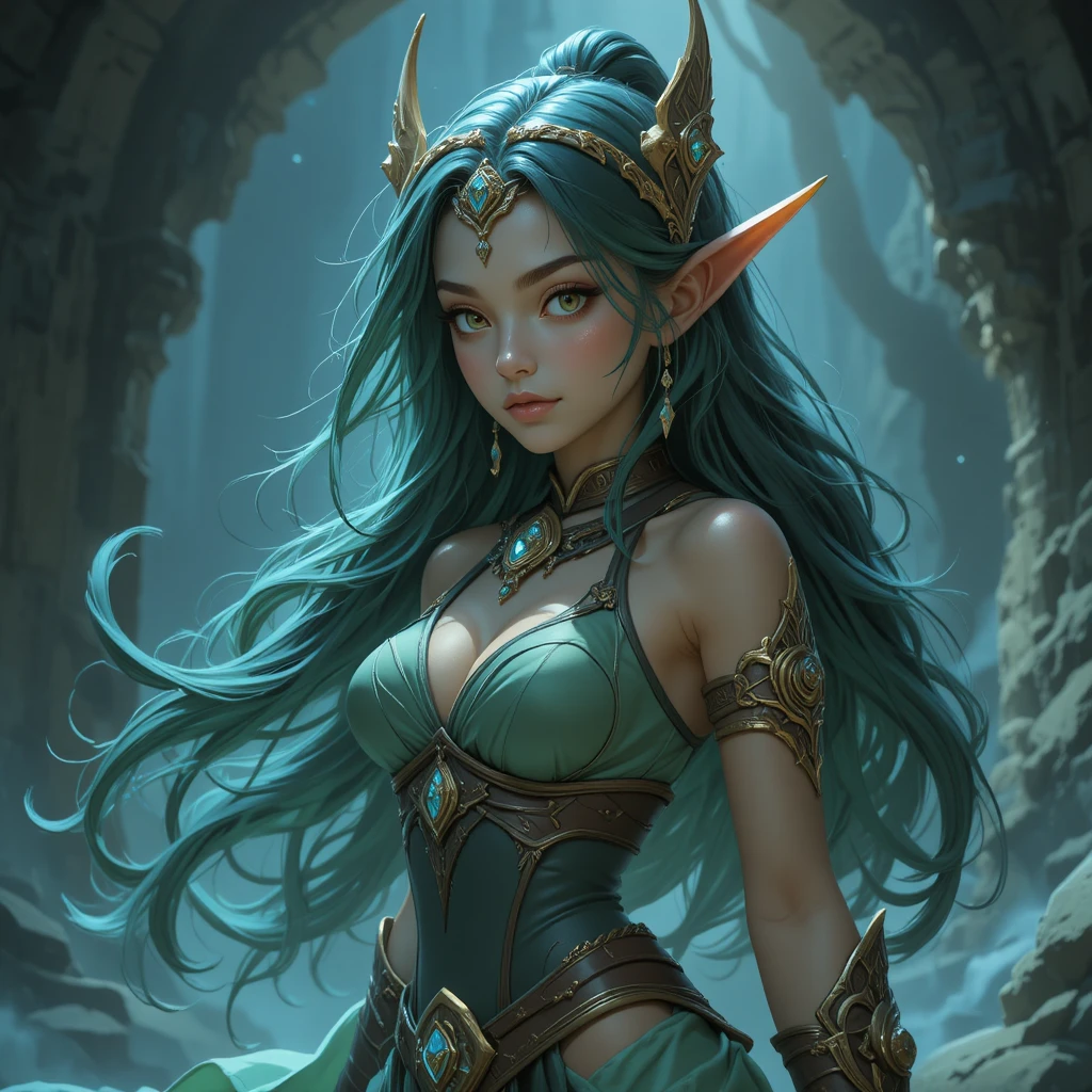 Junge Fantasy-Hexenmädchen im magischen Wakfu-Universum