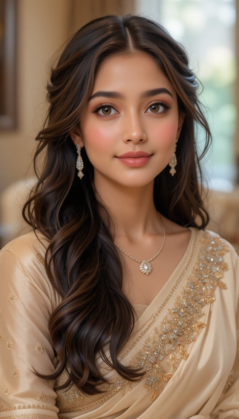 Elegant Indian girl in saree close up portrait
