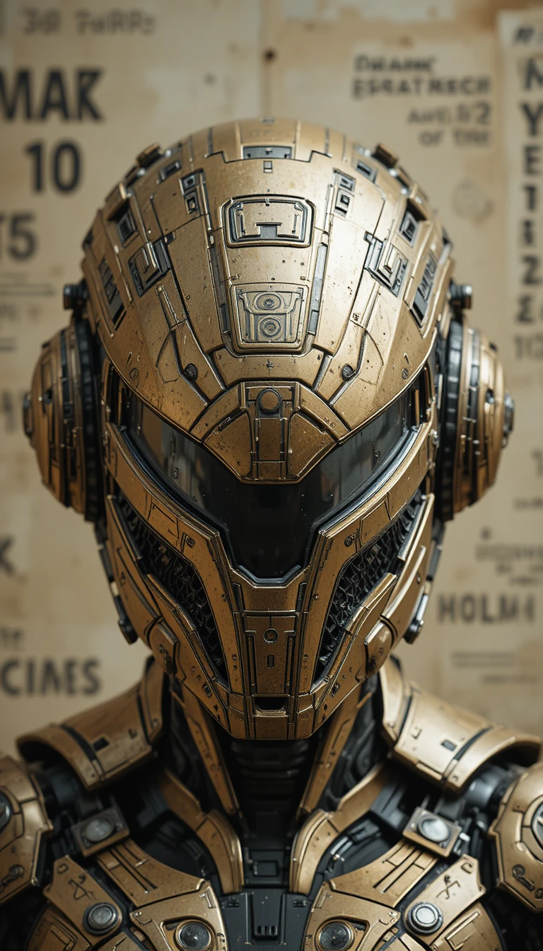 Casque sci‑fi futuriste doré avec visière angulaire