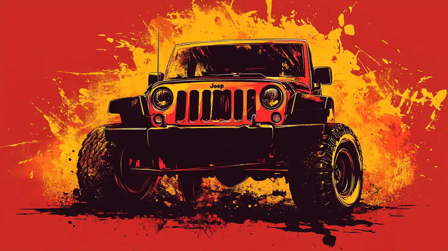 Gelifteter Jeep Vektorillustration mit feurigem Spritz-Hintergrund