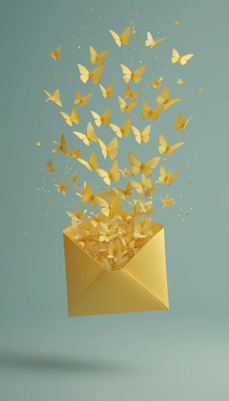 Sobre amarillo liberando mariposas en un suave espacio abstracto