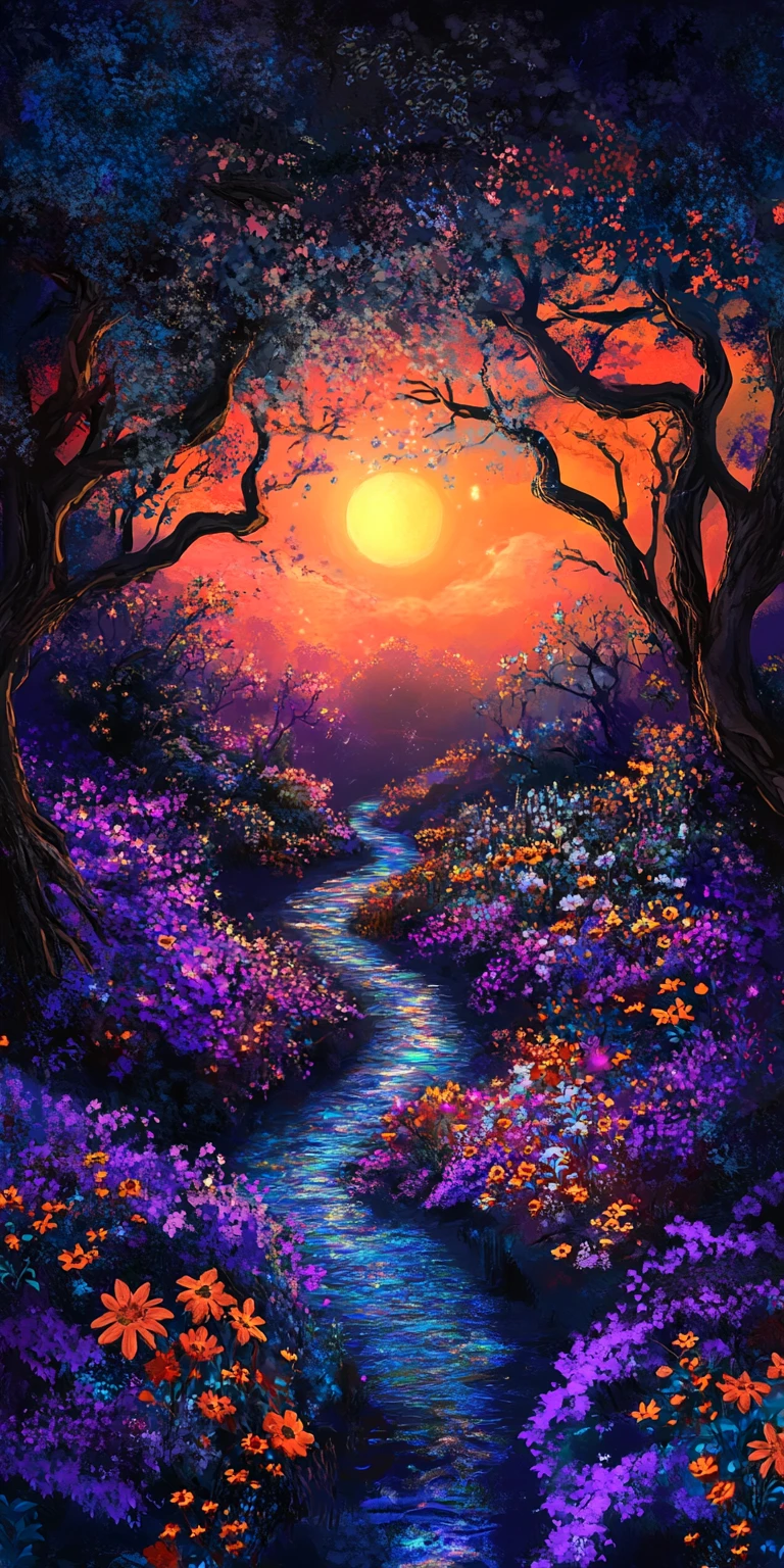 發光野花與光耀河流的魔幻森林