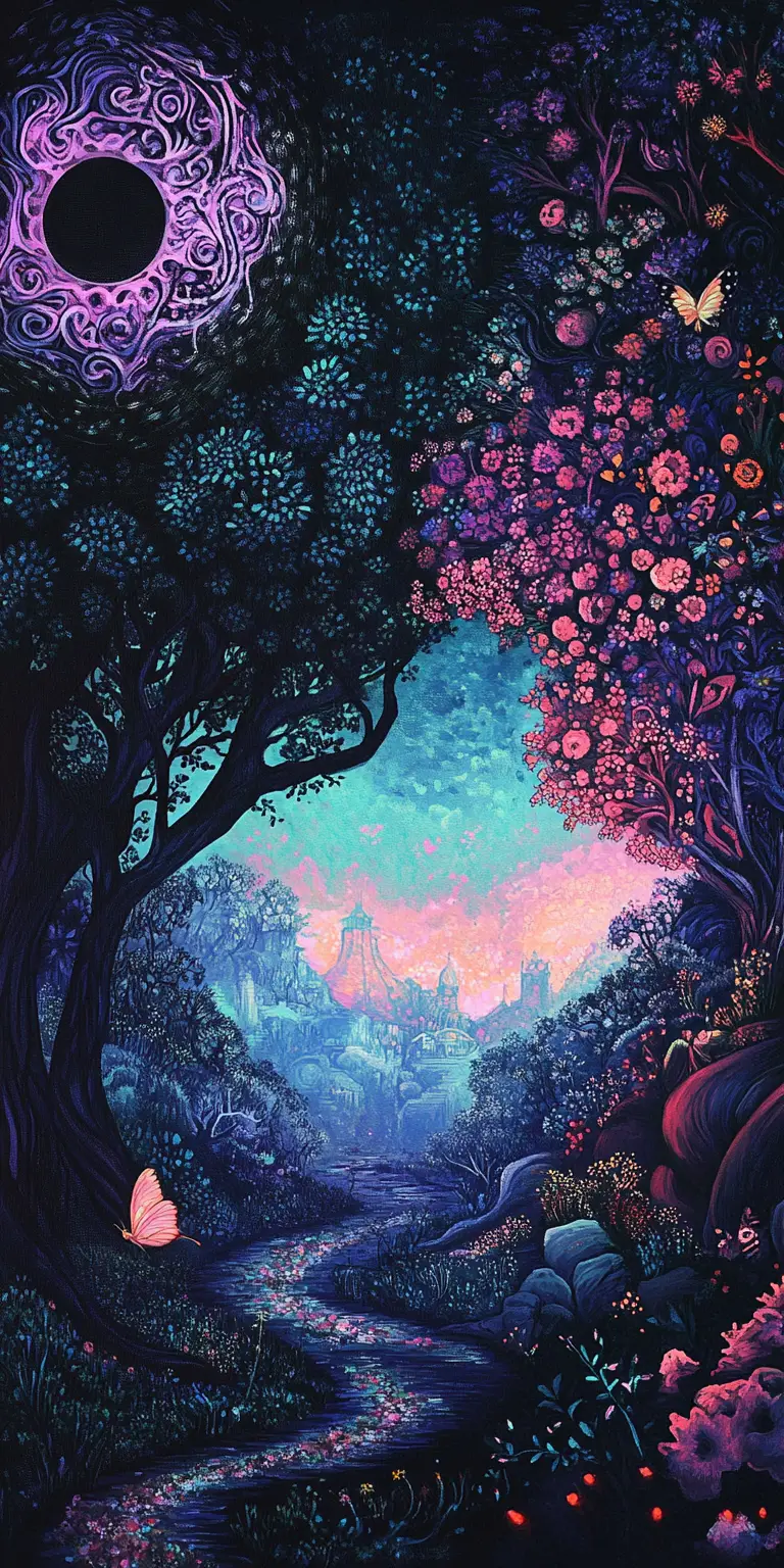 Papillon dans un paysage fantastique tourbillonnant en diptyque