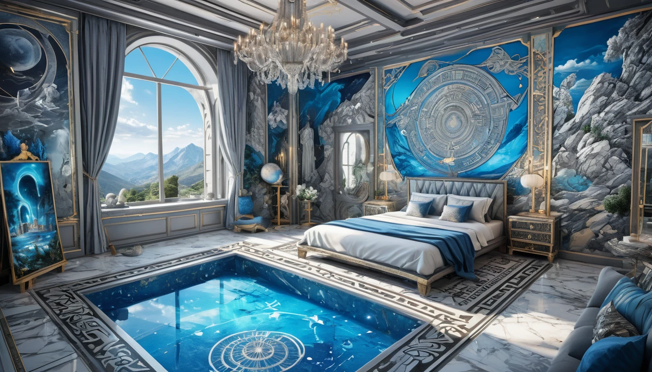 Interior Isométrico de Villa de Pedra de Luxo em Cenário de Montanha Mítica