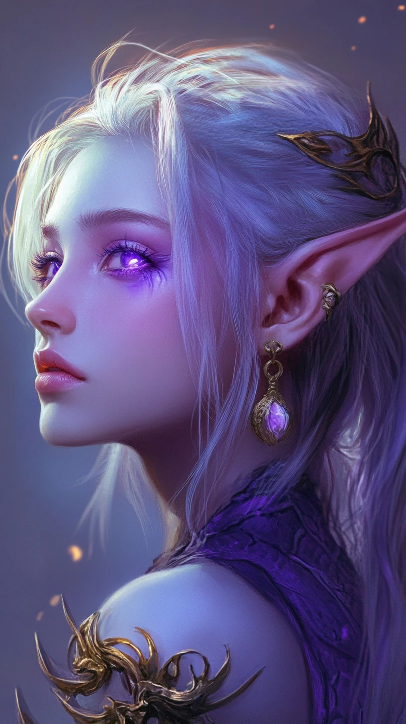 빛나는 갑옷을 입은 라벤더 피부의 고양이 humanoid 전사