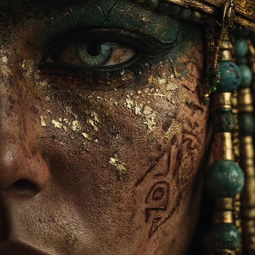 Portrait macro d'une femme de l'Égypte antique dans l'ombre