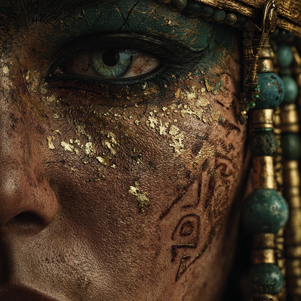 Portrait macro d'une femme de l'Égypte antique dans l'ombre