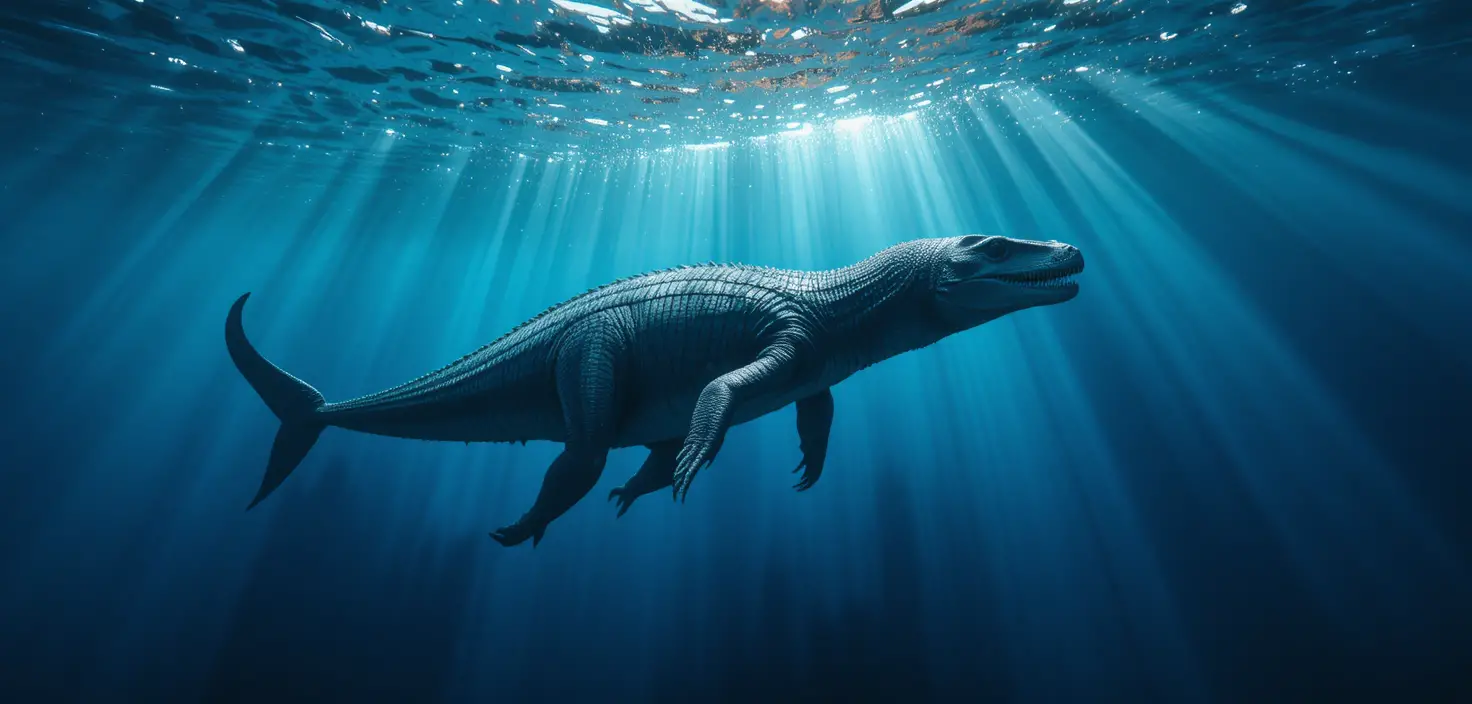 Immense reptile marin glissant dans l’océan bleu profond
