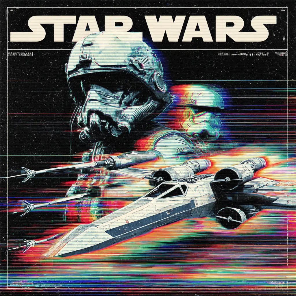 Minimalist black and white poster with star wars spaceship