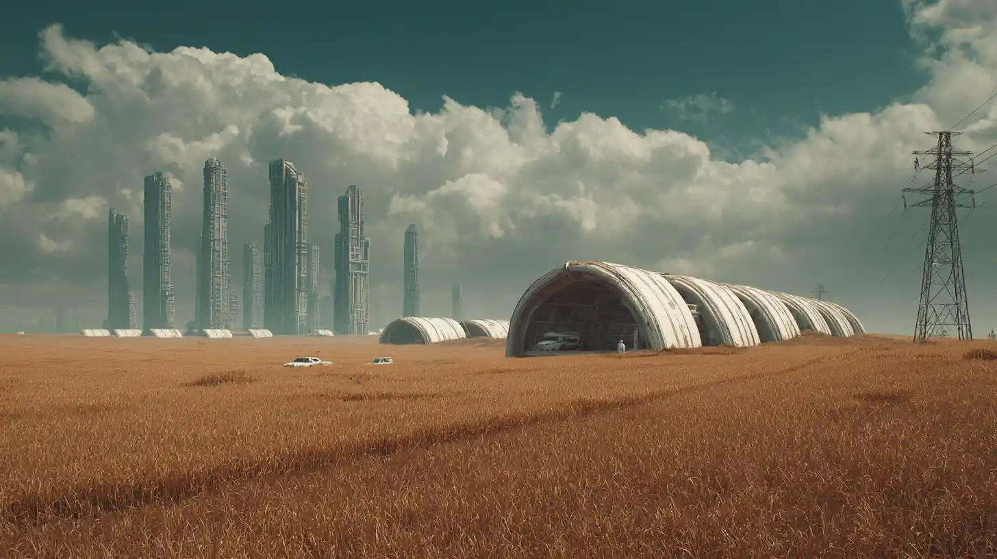 Futuristisches apokalyptisches Gewächshaus im Inneren einer Industriebrache