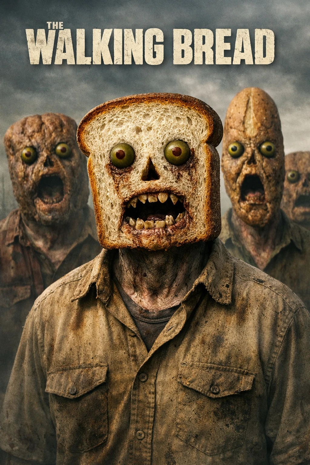 Zombie-Brotmenschen unter düster bewölktem Himmel Poster