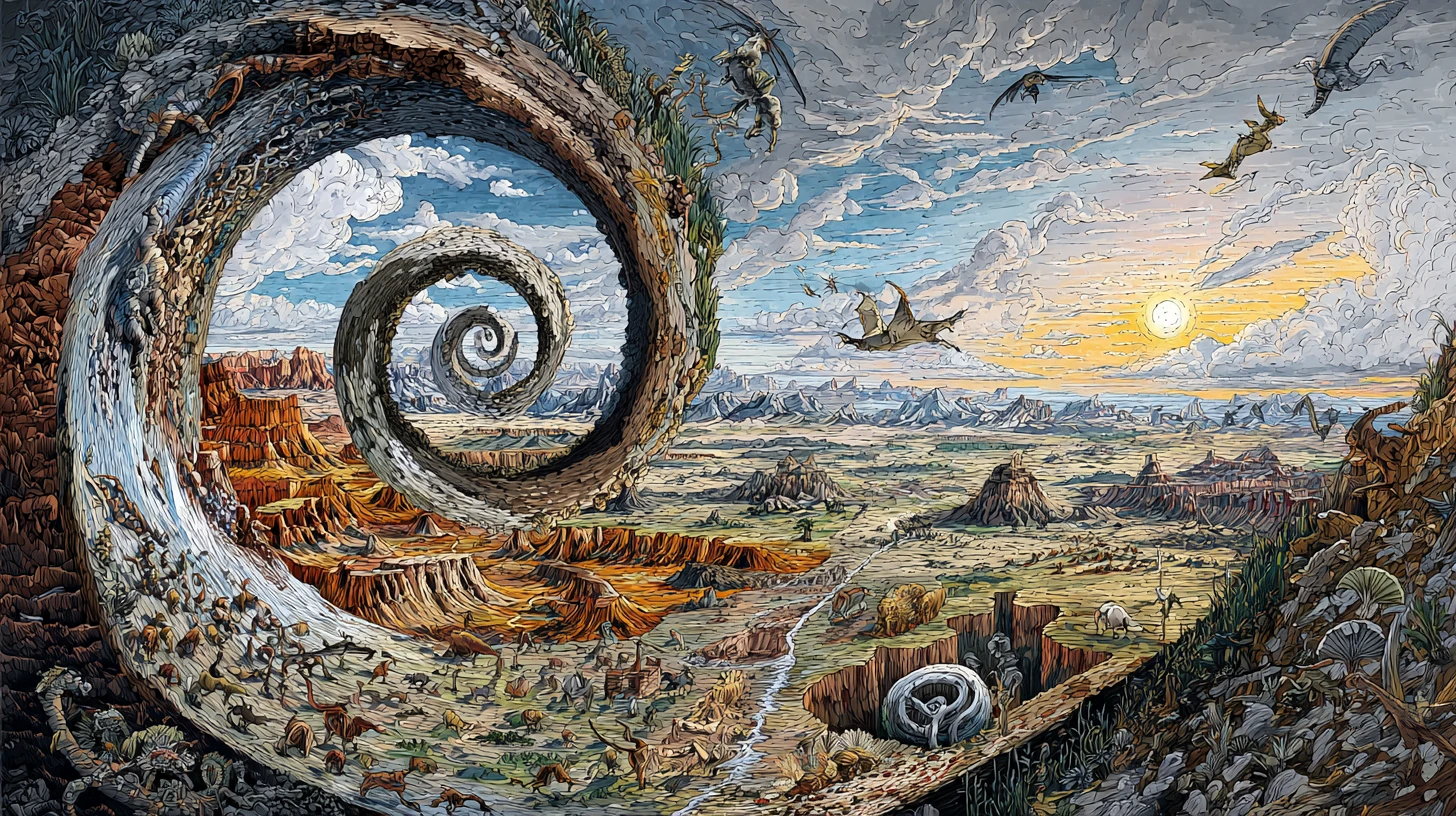 Diagramme en spirale coloré du temps géologique et de l’évolution de la vie sur Terre