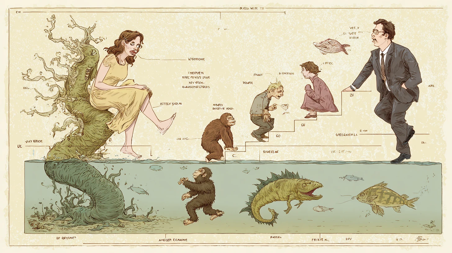 Komische Evolutionsgrafik im Vergleich: moderne Frau und Geschäftsmann