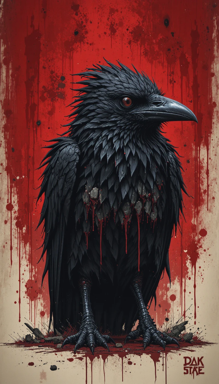 Corvo sombrio em fundo gótico abstrato vermelho em chamas